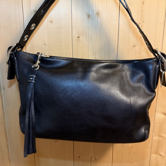 Coach Handbags - Vintage COACH 1417 Black Leather East West Legacy Shoulder Bag Tassel Silver